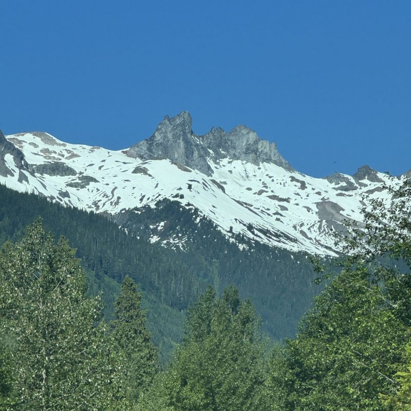 Snowy, rocky mountains